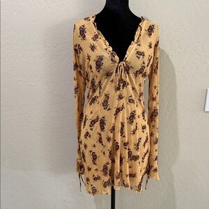 RESA Floral Mini Dress in Mustard and Brown